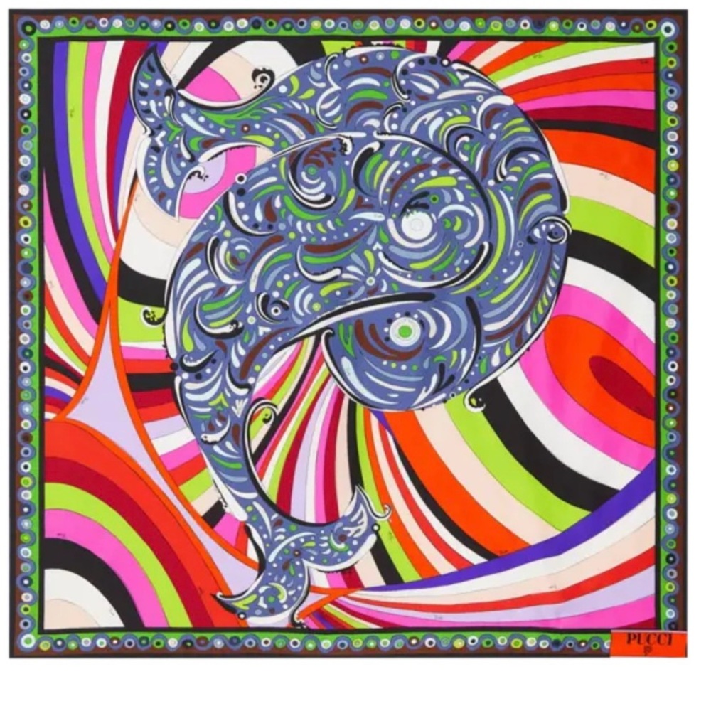 Emilio Pucci Multicolor Fish Design Scarf